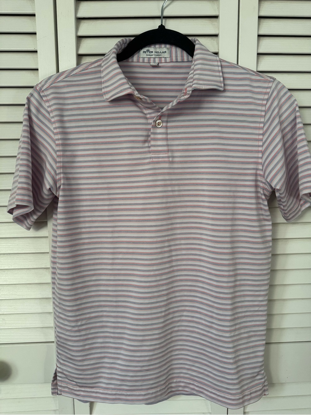 Boys (9-10) Peter Millar Pink and White Striped Polo Shirt